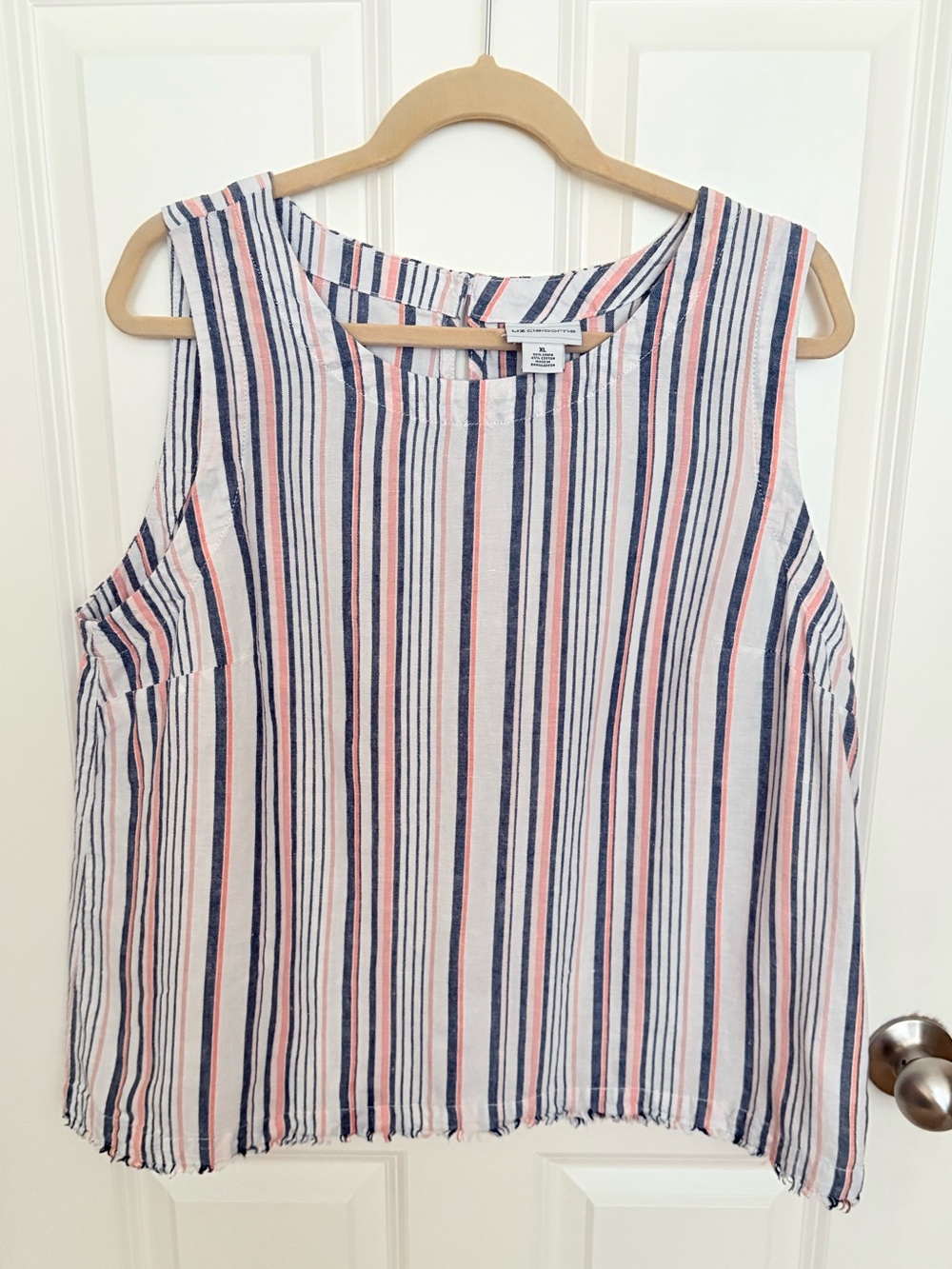 Liz Claiborne Linen Blend Navy, Pink & White Striped Sleeveless Tank